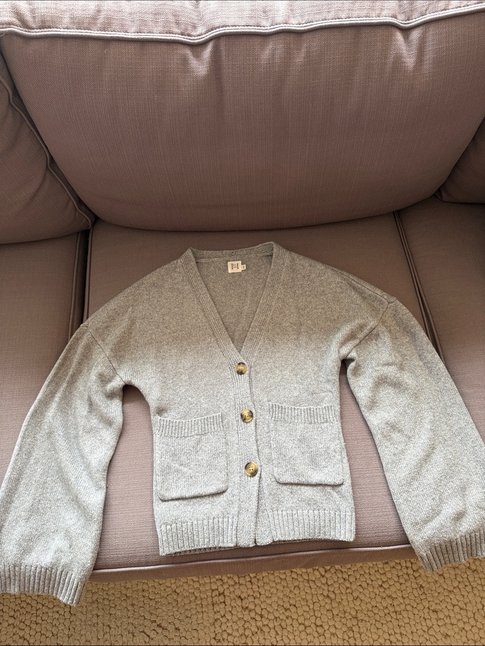 Elisa Classic Women's Gray V-Neck Button Cardigan with Wide Sleeves